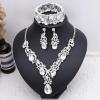 imageCSY Womens Elegant Bridal Necklace Earrings Stretch Bangle Bracelsts Set for Bride Bridesmaid Wedding Teardrop Crystal Costume Jewelry SetsWhite CrystalSilver tone