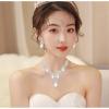 imageCSY Womens Elegant Bridal Necklace Earrings Stretch Bangle Bracelsts Set for Bride Bridesmaid Wedding Teardrop Crystal Costume Jewelry SetsWhite CrystalSilver tone