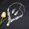 imageCSY Womens Elegant Bridal Necklace Earrings Stretch Bangle Bracelsts Set for Bride Bridesmaid Wedding Teardrop Crystal Costume Jewelry SetsWhite CrystalSilver tone