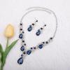 imageCSY Womens Elegant Bridal Necklace Earrings Stretch Bangle Bracelsts Set for Bride Bridesmaid Wedding Teardrop Crystal Costume Jewelry Setsnavy blue