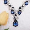 imageCSY Womens Elegant Bridal Necklace Earrings Stretch Bangle Bracelsts Set for Bride Bridesmaid Wedding Teardrop Crystal Costume Jewelry Setsnavy blue