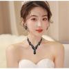 imageCSY Womens Vintage Bridal Necklace Earrings Stretch Bangle Set for Bride Bridesmaid Wedding Costume Jewelry Sets black