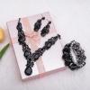 imageCSY Womens Vintage Bridal Necklace Earrings Stretch Bangle Set for Bride Bridesmaid Wedding Costume Jewelry Sets black