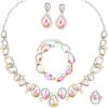 imageCSY Elegant Bridal Necklace Earrings Bracelet Ring Set for Bride Bridesmaid Tear Drop Crystal Wedding Prom Costume Jewelry Sets for WomenAB Crystal  Silver plated