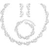 imageCSY Elegant Bridal Necklace Earrings Bracelets Leaves Shape Wedding Prom Dress Accessories Rhinestones Jewelry Sets for Bride BridesmaidStyle  3 White pearl  Silver tone
