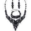 imageCSY Elegant Crystal Costume Jewelry Sets Flower Leaves Bridal Necklace Earrings Bracelet Set for Bride Bridesmaid Wedding Prom Dress Accessoriesblack crystal