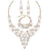 imageCSY Elegant Crystal Costume Jewelry Sets Flower Leaves Bridal Necklace Earrings Bracelet Set for Bride Bridesmaid Wedding Prom Dress Accessorieswhite crystalgold tone