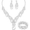 imageCSY Womens Elegant Bridal Necklace Earrings Stretch Bangle Bracelsts Set for Bride Bridesmaid Wedding Teardrop Crystal Costume Jewelry SetsWhite CrystalSilver tone