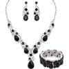 imageCSY Womens Elegant Bridal Necklace Earrings Stretch Bangle Set for Bride Bridesmaid Wedding Costume Jewelry Sets black crystal  platinum tone