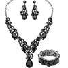 imageCSY Womens Vintage Bridal Necklace Earrings Stretch Bangle Set for Bride Bridesmaid Wedding Costume Jewelry Sets black