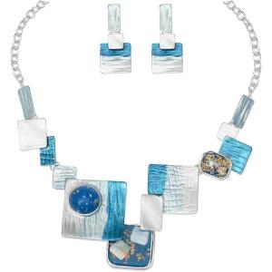 imageCSY Fashion Statement Jewelry Set Bohemian Necklace Earrings Sets Boho Enamel Prom Party Costume Accessories Gifts for Womenblue
