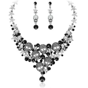 imageCSY Punk Vintage Skull Jewelry Sets Crystal Statement Necklace Earrings Gothic Skeleton Halloween Party Costume Accessories for WomenBlack