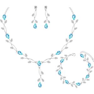 imageElegant Bridal Jewelry Sets Clear Cubic Zirconia Wedding Necklace Earrings Bracelet Set for Birdes Bridesmaids CZ Prom JewelryBlueNecklace Earrings Bracelet