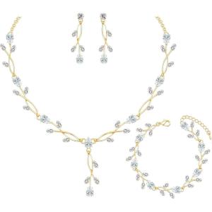 imageElegant Bridal Jewelry Sets Clear Cubic Zirconia Wedding Necklace Earrings Bracelet Set for Birdes Bridesmaids CZ Prom JewelryGoldNecklace Earrings Bracelet