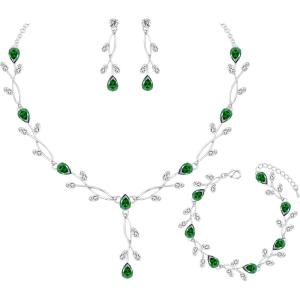 imageElegant Bridal Jewelry Sets Clear Cubic Zirconia Wedding Necklace Earrings Bracelet Set for Birdes Bridesmaids CZ Prom JewelryGreenNecklace Earrings Bracelet
