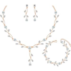 imageElegant Bridal Jewelry Sets Clear Cubic Zirconia Wedding Necklace Earrings Bracelet Set for Birdes Bridesmaids CZ Prom JewelryRose GoldNecklace Earrings Bracelet