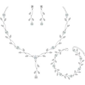 imageElegant Bridal Jewelry Sets Clear Cubic Zirconia Wedding Necklace Earrings Bracelet Set for Birdes Bridesmaids CZ Prom JewelrySilverNecklace Earrings Bracelet