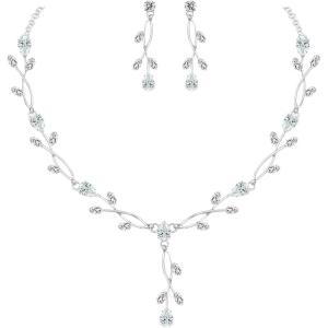 imageElegant Bridal Jewelry Sets Clear Cubic Zirconia Wedding Necklace Earrings Bracelet Set for Birdes Bridesmaids CZ Prom JewelrySilverNecklace Earrings