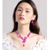 imageCSY Elegant Austrian Crystal Necklace Drop Earrings Bracelet Set Bridal Wedding Prom Costume Jewelry Sets for Brides Bridesmaidhot pink