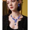 imageCSY Elegant Austrian Crystal Necklace Drop Earrings Bracelet Set Bridal Wedding Prom Costume Jewelry Sets for Brides Bridesmaidroyal bluegold tone