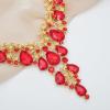 imageCSY Elegant Crystal Costume Jewelry Sets Flower Bridal Necklace Earrings Stretch Bangle Set for Bride Bridesmaid Wedding Dress AccessoriesRed crystalgold tone
