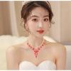 imageCSY Elegant Crystal Costume Jewelry Sets Flower Bridal Necklace Earrings Stretch Bangle Set for Bride Bridesmaid Wedding Dress AccessoriesRed crystalgold tone