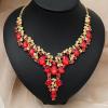 imageCSY Elegant Crystal Costume Jewelry Sets Flower Bridal Necklace Earrings Stretch Bangle Set for Bride Bridesmaid Wedding Dress AccessoriesRed crystalgold tone