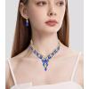 imageCSY Elegant Crystal Costume Jewelry Sets Flower Bridal Necklace Earrings Stretch Bangle Set for Bride Bridesmaid Wedding Dress AccessoriesSapphire bluegold tone