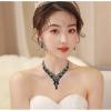 imageCSY Elegant Crystal Costume Jewelry Sets Flower Bridal Necklace Earrings Stretch Bangle Set for Bride Bridesmaid Wedding Dress Accessoriesblack