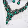 imageCSY Elegant Crystal Costume Jewelry Sets Flower Bridal Necklace Earrings Stretch Bangle Set for Bride Bridesmaid Wedding Dress Accessoriesgreen crystalblack tone