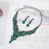 imageCSY Elegant Crystal Costume Jewelry Sets Flower Bridal Necklace Earrings Stretch Bangle Set for Bride Bridesmaid Wedding Dress Accessoriesgreen crystalblack tone