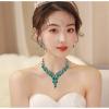 imageCSY Elegant Crystal Costume Jewelry Sets Flower Bridal Necklace Earrings Stretch Bangle Set for Bride Bridesmaid Wedding Dress Accessoriesgreen crystalblack tone
