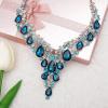 imageCSY Elegant Crystal Costume Jewelry Sets Flower Bridal Necklace Earrings Stretch Bangle Set for Bride Bridesmaid Wedding Dress Accessorieslake blue crystalplatinum tone