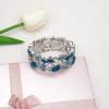 imageCSY Elegant Crystal Costume Jewelry Sets Flower Bridal Necklace Earrings Stretch Bangle Set for Bride Bridesmaid Wedding Dress Accessorieslake blue crystalplatinum tone