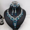 imageCSY Elegant Crystal Costume Jewelry Sets Flower Bridal Necklace Earrings Stretch Bangle Set for Bride Bridesmaid Wedding Dress Accessorieslake blue crystalplatinum tone