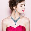 imageCSY Elegant Crystal Costume Jewelry Sets Flower Bridal Necklace Earrings Stretch Bangle Set for Bride Bridesmaid Wedding Dress Accessorieslake blue crystalplatinum tone