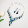 imageCSY Elegant Crystal Costume Jewelry Sets Flower Bridal Necklace Earrings Stretch Bangle Set for Bride Bridesmaid Wedding Dress Accessorieslake blue crystalplatinum tone