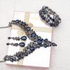 imageCSY Elegant Crystal Costume Jewelry Sets Flower Bridal Necklace Earrings Stretch Bangle Set for Bride Bridesmaid Wedding Dress Accessoriesnavy blue crystal