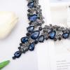 imageCSY Elegant Crystal Costume Jewelry Sets Flower Bridal Necklace Earrings Stretch Bangle Set for Bride Bridesmaid Wedding Dress Accessoriesnavy blue crystal