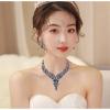 imageCSY Elegant Crystal Costume Jewelry Sets Flower Bridal Necklace Earrings Stretch Bangle Set for Bride Bridesmaid Wedding Dress Accessoriesnavy blue crystal