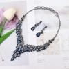 imageCSY Elegant Crystal Costume Jewelry Sets Flower Bridal Necklace Earrings Stretch Bangle Set for Bride Bridesmaid Wedding Dress Accessoriesnavy blue crystal