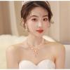 imageCSY Elegant Crystal Costume Jewelry Sets Flower Bridal Necklace Earrings Stretch Bangle Set for Bride Bridesmaid Wedding Dress Accessoriespeach crystalrose gold tone