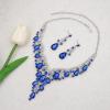imageCSY Elegant Crystal Costume Jewelry Sets Flower Bridal Necklace Earrings Stretch Bangle Set for Bride Bridesmaid Wedding Dress Accessoriesroyal blue crystalplatinum tone