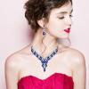 imageCSY Elegant Crystal Costume Jewelry Sets Flower Bridal Necklace Earrings Stretch Bangle Set for Bride Bridesmaid Wedding Dress Accessoriesroyal blue crystalplatinum tone