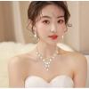 imageCSY Elegant Crystal Costume Jewelry Sets Flower Bridal Necklace Earrings Stretch Bangle Set for Bride Bridesmaid Wedding Dress Accessorieswhite crystalgold tone