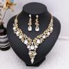 imageCSY Elegant Crystal Costume Jewelry Sets Flower Bridal Necklace Earrings Stretch Bangle Set for Bride Bridesmaid Wedding Dress Accessorieswhite crystalgold tone