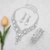 imageCSY Elegant Crystal Costume Jewelry Sets Flower Bridal Necklace Earrings Stretch Bangle Set for Bride Bridesmaid Wedding Dress Accessorieswhite crystalsilver tone