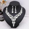 imageCSY Elegant Crystal Costume Jewelry Sets Flower Bridal Necklace Earrings Stretch Bangle Set for Bride Bridesmaid Wedding Dress Accessorieswhite crystalsilver tone
