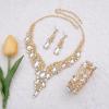 imageCSY Elegant Crystal Costume Jewelry Sets Flower Bridal Necklace Earrings Stretch Bangle Set for Bride Bridesmaid Wedding Dress Accessorieswhite crystalgold tone