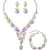 imageCSY Elegant Austrian Crystal Necklace Drop Earrings Bracelet Set Bridal Wedding Prom Costume Jewelry Sets for Brides BridesmaidAB crystalsilver tone
